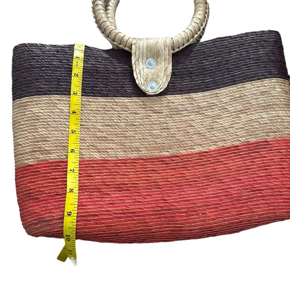 Handmade straw bag, summer tote Red, tan and brown - Picture 4 of 5